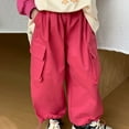 thumbnail image 1 of Nrmvnmi Children Solid Color Drawstring Shorts Baby Girl Pockets Cargo Pants Length Pants Hot Pink-90, 1 of 6