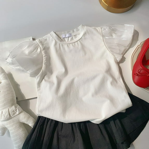 Nrmvnmi Children Solid Color Loose Boy Girl Pockets Shorts Short Sleeve Round-Neck Blouses T-shirt Sets White-90