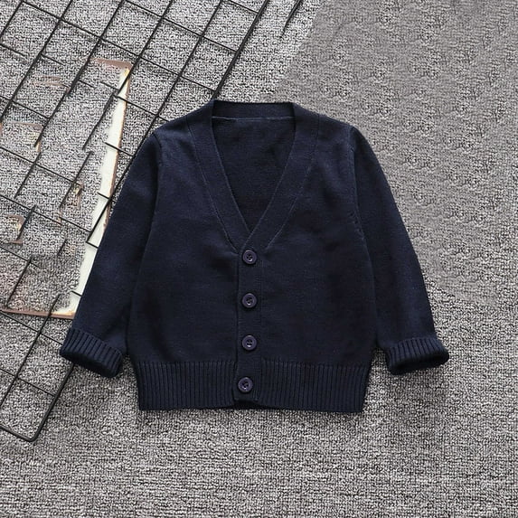 Nrmvnmi Children's Knitted Cardigan Sweater Cute Solid Color V-Neck Long Sleeve Button Knit Sweater Versatile Warm Outer Thick Cotton Sweater Spring And Autumn Fashion Coats For Girls Boys
