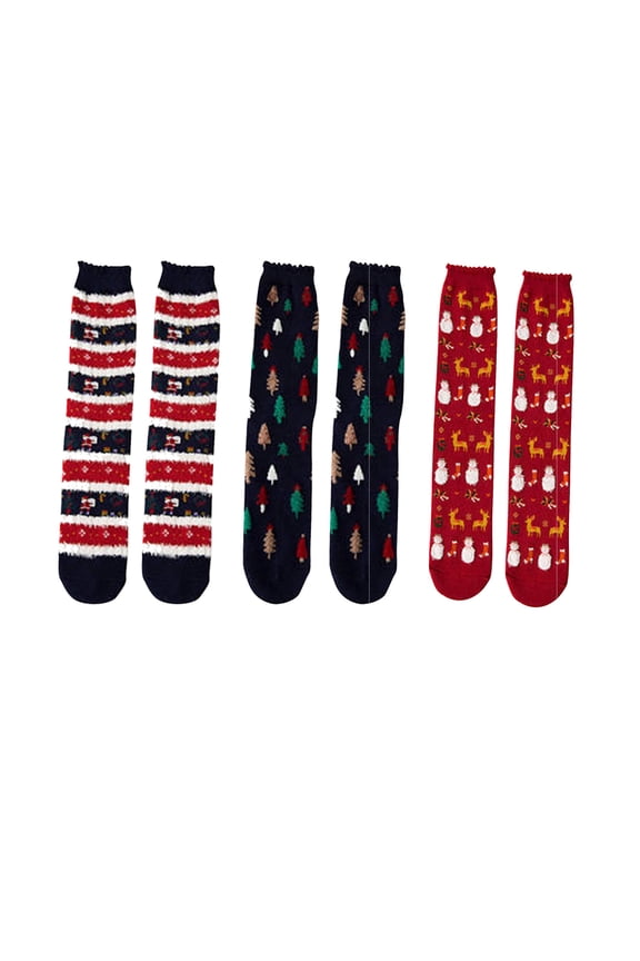 Christmas Decorated Socks Set For Women Teen Girl Coral Fleece Thickened Warm Mid Tube Socks Christmas Socks Warm Slipper Socks With Nonslip Pads 3 Pairs