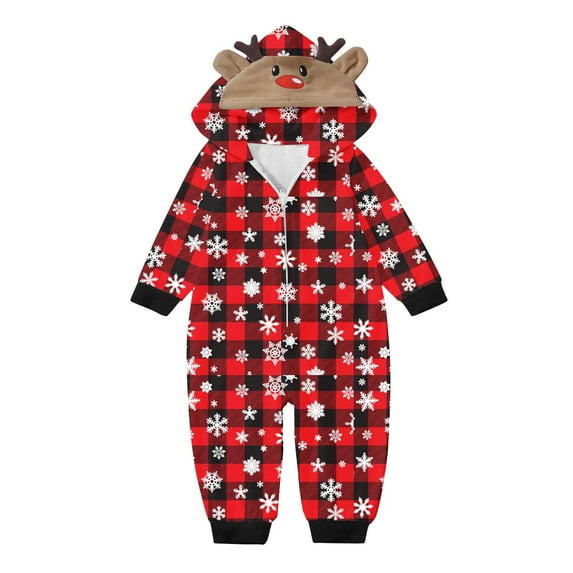 Nrmvnmi Christmas Family Matching Hooded Jumpsuit Pajamas For Baby Christmas Deer Graphic Print Bodysuit Crew Neck Long Sleeved One-Piece Garment Casual Warm Comfortable Home Suit