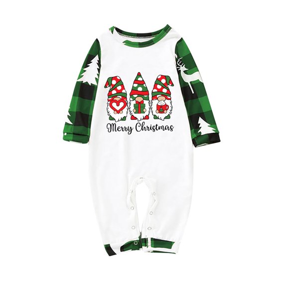 Nrmvnmi Christmas Family Matching Jumpsuit Pajamas For Baby Christmas Graphic Print Button Bodysuit Crew Neck Color Block Plaid Long Sleeved One-Piece Garment Warm Comfortable Home Suit