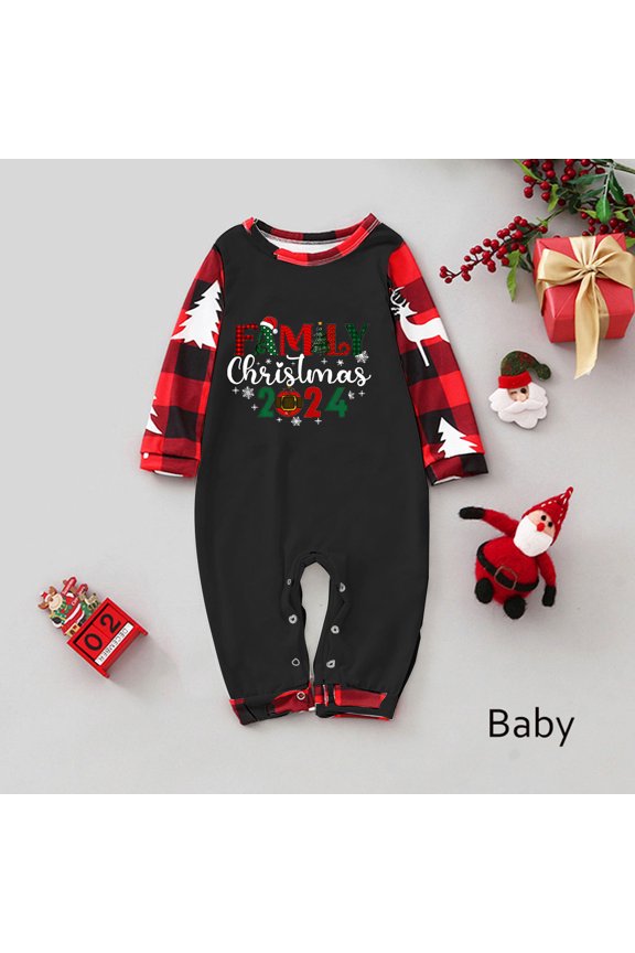 Christmas Family Matching Jumpsuits Pajamas For Baby Cute 2024 Christmas Graphic Prints Bodysuit Crew Neck Color Blocked Plaid Long Sleeve Pants Comfortable Loungewear