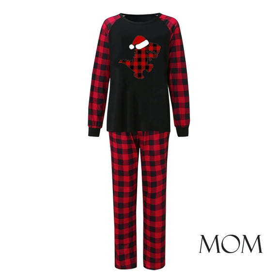Nrmvnmi Christmas Family Matching Pajamas Sets For Mom Santa Claus Print Crew Neck Color Block Long Sleeved Pullover   Elastic Waisted Plaid Pants Comfortable Sleepwear Home Suit Sets
