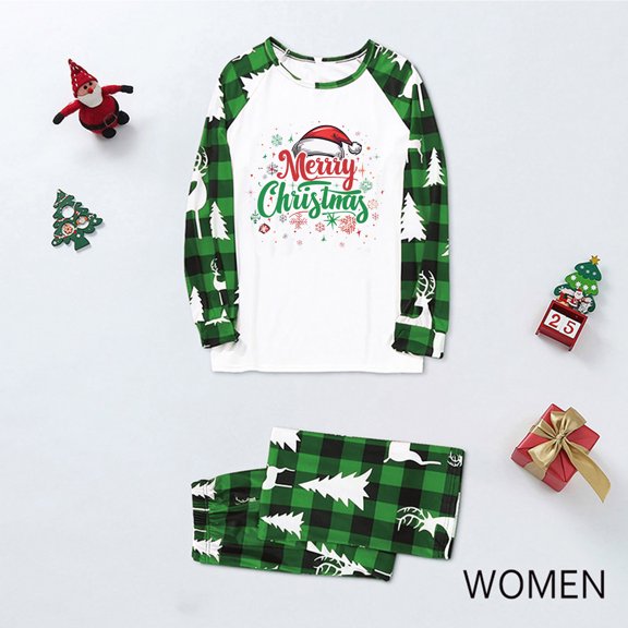 Nrmvnmi Christmas Family Pajamas Matching Sets For Mom Cute Graphic Prints Sleepwear Sets Crew Neck Long Sleeve Tops And Elastic Waisted Plaid Pants Christmas Loungewear Sets