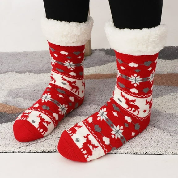 Nrmvnmi Christmas Fuzzy Slipper Socks For Women Warm Thick Heavy Thermal Fleece lined Fluffy Winter Non Slip Socks Christmas Decorated Socks Set For Girls Floor Socks, Snow Socks