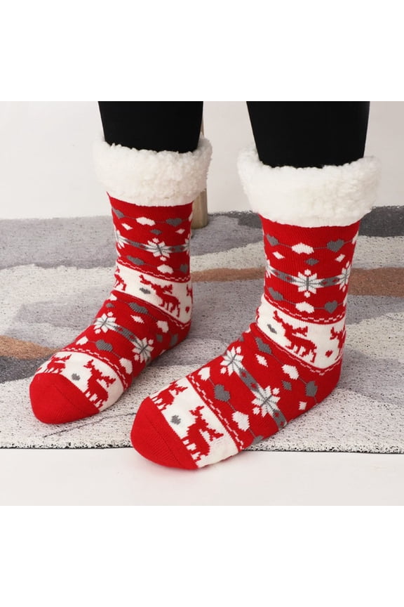 Christmas Fuzzy Slipper Socks For Women Warm Thick Heavy Thermal Fleece lined Fluffy Winter Non Slip Socks Christmas Decorated Socks Set For Girls Floor Socks, Snow Socks