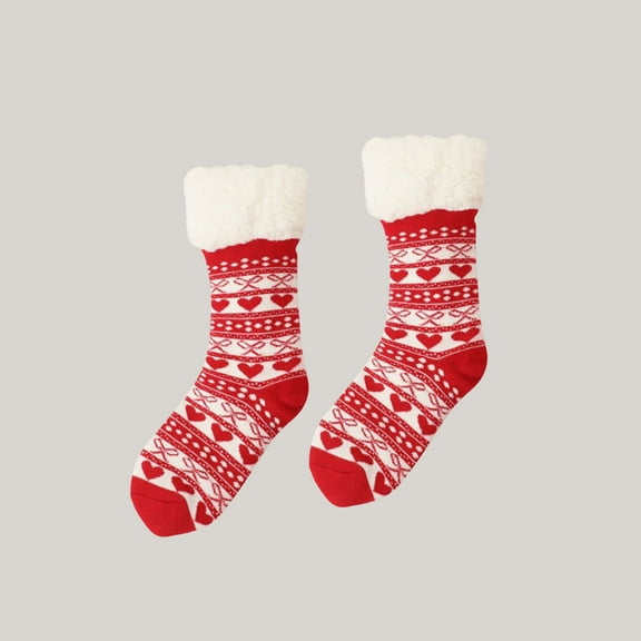 Nrmvnmi Christmas Fuzzy Slipper Socks For Women Warm Thick Heavy Thermal Fleece lined Fluffy Winter Non Slip Socks Christmas Decorated Socks Set For Girls Floor Socks, Snow Socks