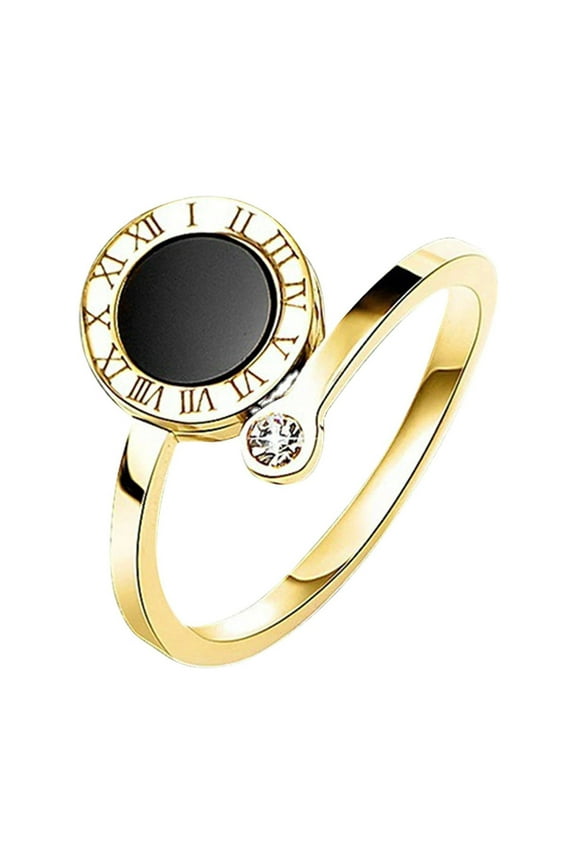 Classic Roman Digital Black Piece Stainless Steel Rings For Woman Korean Fashion Jewelry Unusual For Goth
