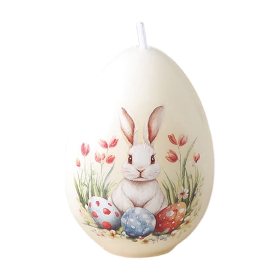 Nrmvnmi Egg Shaped Votive Candles with Rabbit Print, Easter Egg Candles for Easter Party Home Decoration Table Decor Spring Celebrations Supplies (A)