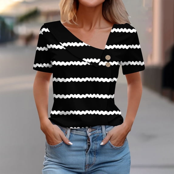 Nrmvnmi Eyelet Embroidery Tops for Women Summer Dressy Casual V Neck Button Up Short Sleeve T Shirts Trendy 2024 Soft Blouses Mothers Day Gifts