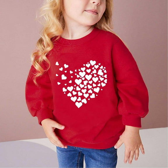 Nrmvnmi Fall And Winter Heart Print Long Sleeve Sweater Crew Neck Loose And Comfortable Pullover For Middle Big Girls Boys