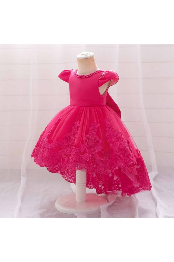 Fashion Newborn Embroidered First Communion Wedding Princess Dresses Kids Baptism Birthday Prom Bow Ball Gown Crew Neck Mid Waist Dress For A Young Girl