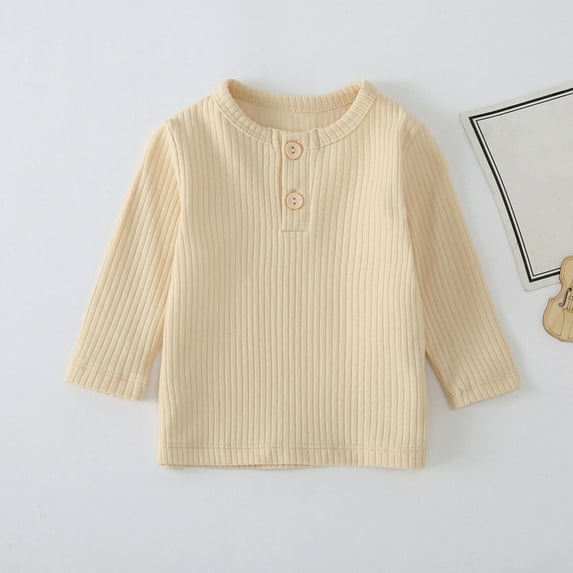 Nrmvnmi Fashion Toddler Henley Shirt Girls Boys Solid Color Crew Neck Chest button 3/4 Sleeve Shirts Casual Comfortable Tops For Wearing Outside In Spring And Autumn