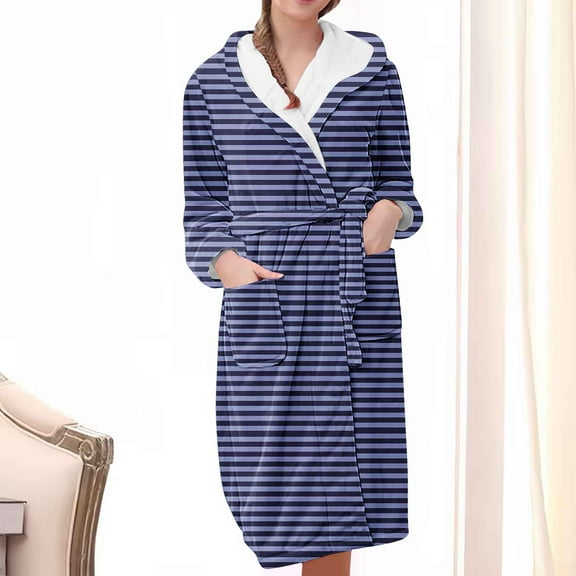 Nrmvnmi Flannel Hooded Bathrobe Robe For Women Soft Fuzzy Robe Pajamas Lightweight Knee Length Robes With Belt Pockets Cute Graphic Prints Warm Sleepwear Robe For Fall Winter