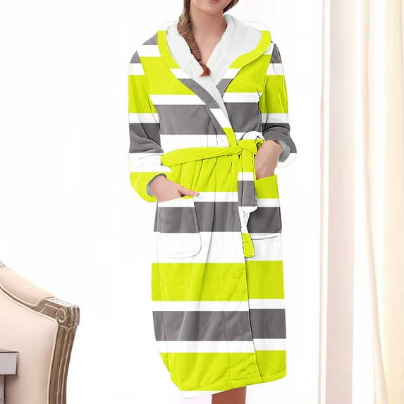 Nrmvnmi Flannel Hooded Bathrobe Robe For Women Soft Fuzzy Robe Pajamas Lightweight Knee Length Robes With Belt Pockets Cute Graphic Prints Warm Sleepwear Robe For Fall Winter