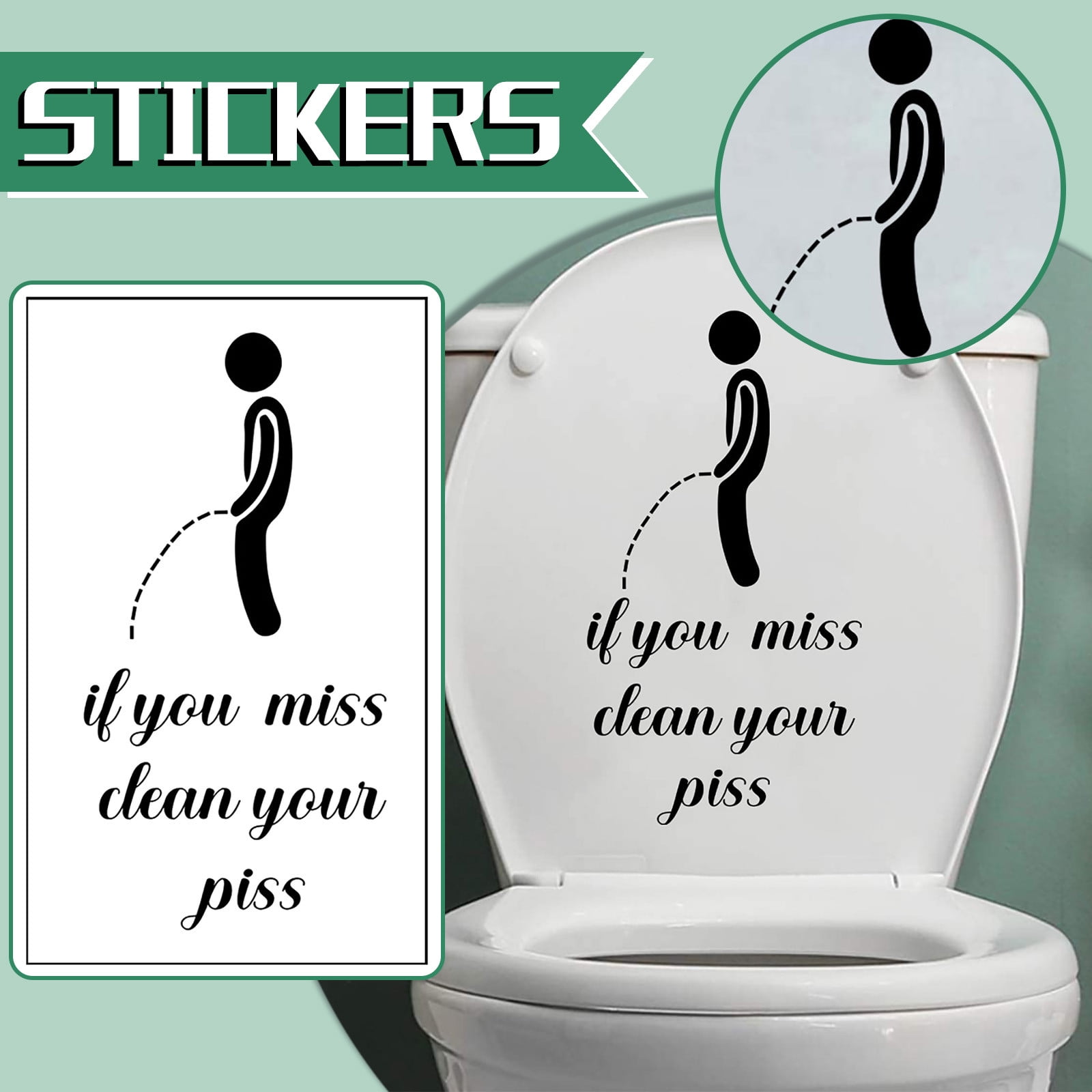 Toilet Clean Hilarious Toilet Stickers (3-Pack) - Removable Prank Decals  For Bathrooms - 'Clean Your Piss' Funny Wall Art Toilet Decals For Bathroom  Toilet Seat, image size:1600x1600