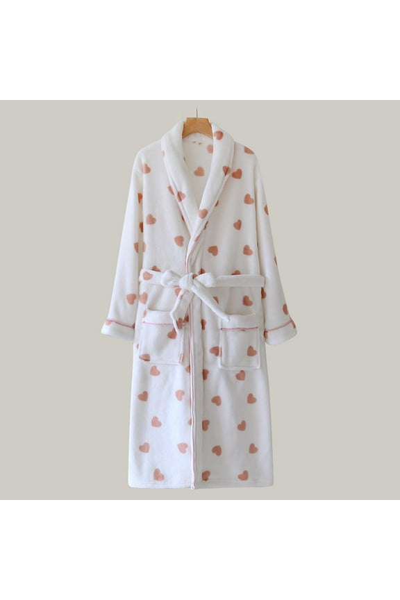 Fuzzy Soft Robes For Women, Long Plush Robe Fluffy Warm Bathrobes Graphic Prints Nightgown Winter Loose Warm Thick Pajamas Shower Spa House Long Robe For Women Loungewear