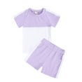thumbnail image 1 of Nrmvnmi Girl's Solid Color Threaded Round Neck Short Sleeved And Shorts Two-Piece Set Purple-60, 1 of 8