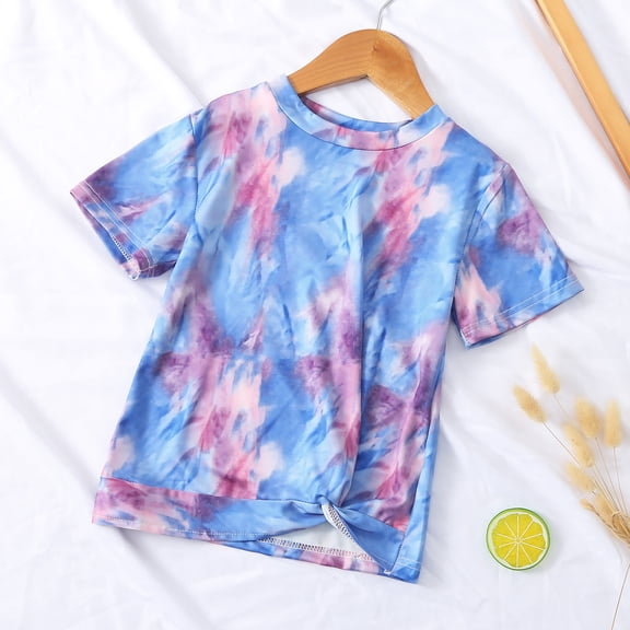 Nrmvnmi Girls Boys Short Sleeve Round Neck Tie Dye T-Shirt Summer Clothes Tops For 1-6 Years Girls And Boys