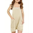 thumbnail image 1 of Nrmvnmi Girls' Casual Sleeveless Jumpsuits Solid Color Spaghetti Strap Loose Romper Short Pants with Pockets Beige-5 Years, 1 of 5