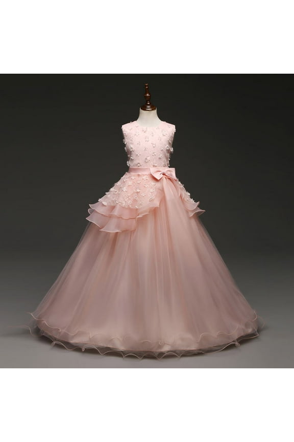 Girls Maxi Dress Sleeveless Embroidery Dress Bridesmaid Wedding Pageant Party Princess Communion Floral Boho Vintage Lace Dance Gown