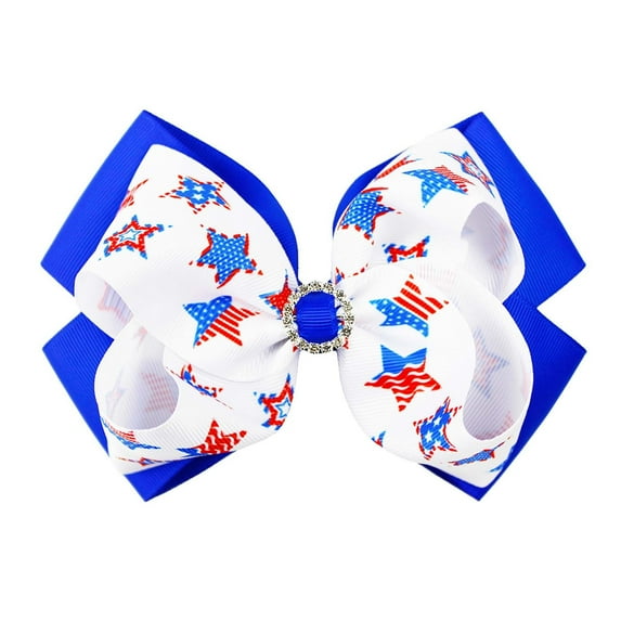 Nrmvnmi Girls' Patriotic Print Hair Clip 4th of July Themed Bow Bound Clip Independence Day Hair Clip