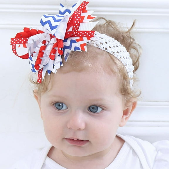 Nrmvnmi Girls' Patriotic Print Hair Clip + Hair Net Set 4th of July Themed Bow Bound Clip Independence Day Hair Clip Hair Net