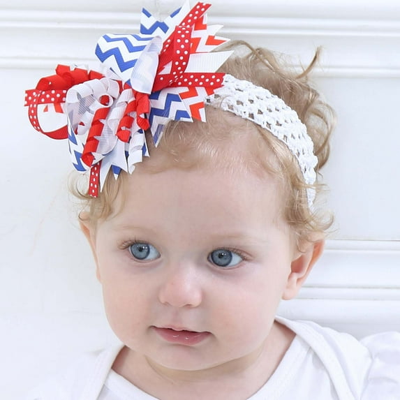 Nrmvnmi Girls' Patriotic Print Hair Clip + Hair Net Set 4th of July Themed Bow Bound Clip Independence Day Hair Clip Hair Net