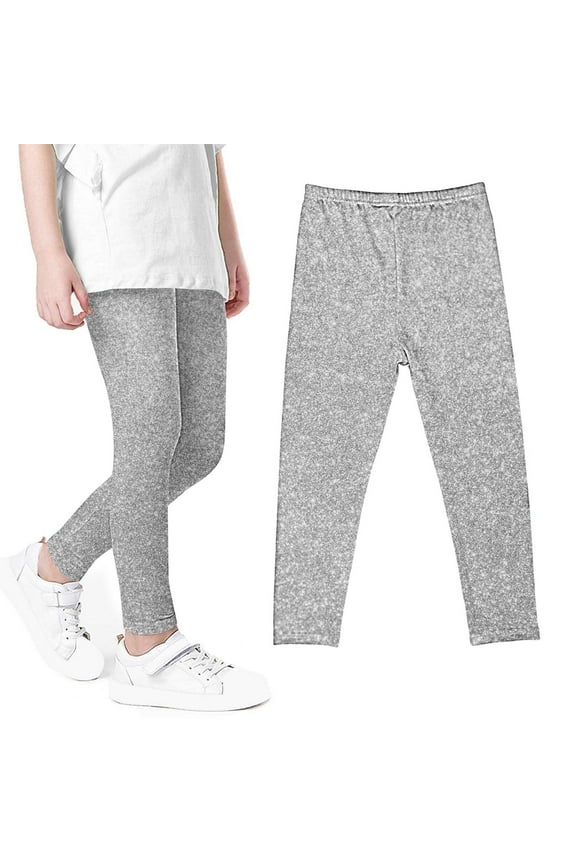 Girls Running Pants High Waisted Soft Comfy Elastic Compression Yoga Leggings for Toddler Kids Teens Dance Workout Silver-3-4 Years