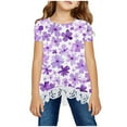 thumbnail image 1 of Nrmvnmi Girls Summer Casual T-Shirt Round Neck Short Sleeve Flower Print Blouse Lace Edge Loose Tee Tops For 3-14 Years, 1 of 4