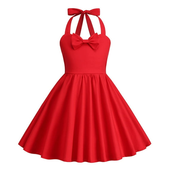 Nrmvnmi Girls Summer Vintage Dresses Spaghetti Strap Sleeveless Solid Color Cotton Dress Swing Dress Tea Party Dress For 3-7 Years