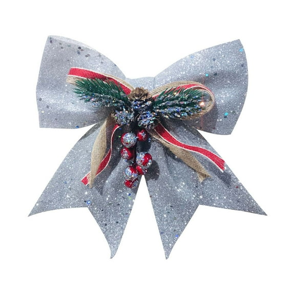 Nrmvnmi Glitter shiny Bow Silver Sparkling Christmas Bow for Gift Wrapping, Christmas Wedding Valentine's Decoration, Indoor Decoration, Bouquet Wrapping, Party Supplies