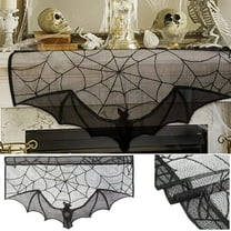 Nrmvnmi Halloween Black Lace Spiderweb- Bat Curtain Window Valance Cobweb Tablecloth Shower Curtains Fireplace Mantles Scarf Cover for Home Door Kitchen Bathroom Festive Party Decorations