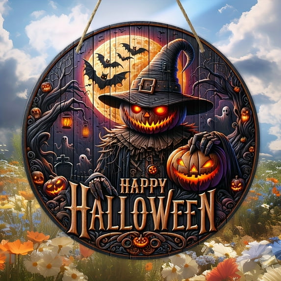 Nrmvnmi Halloween Decoration Pumpkin Hanging Sign Front Door Hanger Wreath Indoor Outdoor Yard Wall Decor Cute Black Bat Wooden Door Sign for Halloween Party Supplies