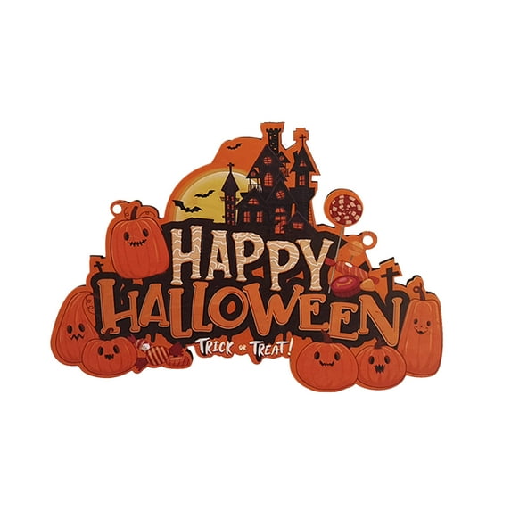 Nrmvnmi Halloween Pumpkin Hanging Sign Spooky Front Door Welcome Sign Wall Sign Plaque for Indoor Outdoor Decor Home Yard Decorative Signs Treat or Trick Halloween Party Decoration