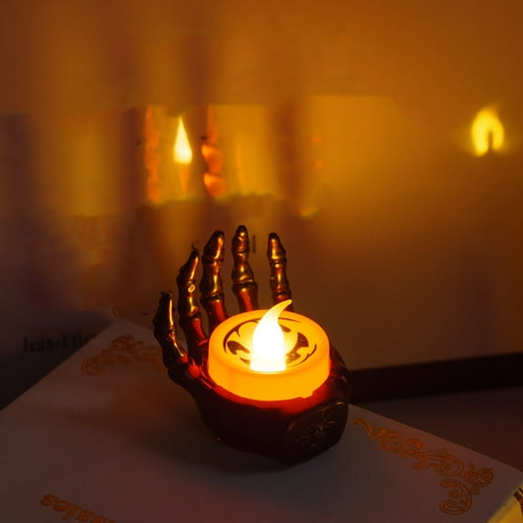 Nrmvnmi Halloween Skeleton Candle Holder,Skull Hand Candle Holder, Halloween Night Light, Creative Home Interior Decorations, Halloween Candlestick, Witch Finger for Home Decor