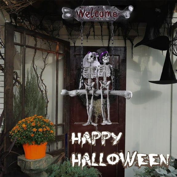 Nrmvnmi Halloween Skull Skeleton Bride And Groom Welcome Doorplate Hanger