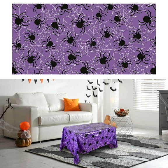 Nrmvnmi Halloween Spider Web Tablecloths 51.2x86.6inch Disposable Purple Table Covers Spiderweb Rectangle Plastic Waterproof Table Cloths for Halloween Party Decoration Supplies