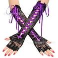 thumbnail image 1 of Nrmvnmi Halloween Women Men Fingerless Gloves Elbow Lace Up Steampunk Costume Arm Warmer Etiquette Ball Gloves Unisex Classic Fashion Stretch Half Finger Gloves, 1 of 1