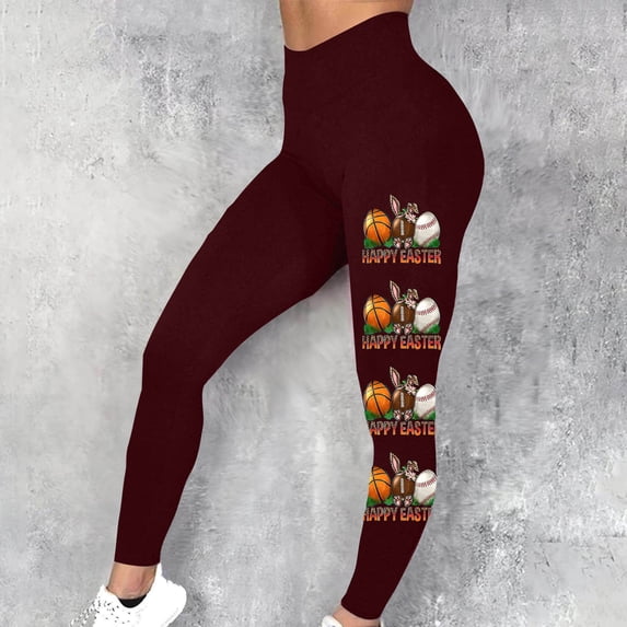 Nrmvnmi Happy Easter Leggings for Women Butt Lift High Waisted Fit No See-Through Yoga Pants Workout Running Leggings Mothers Day Gifts