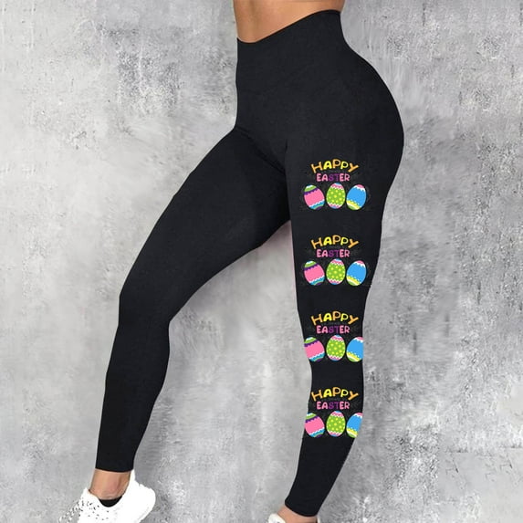 Nrmvnmi Happy Easter Leggings for Women Butt Lift High Waisted Fit No See-Through Yoga Pants Workout Running Leggings Mothers Day Gifts