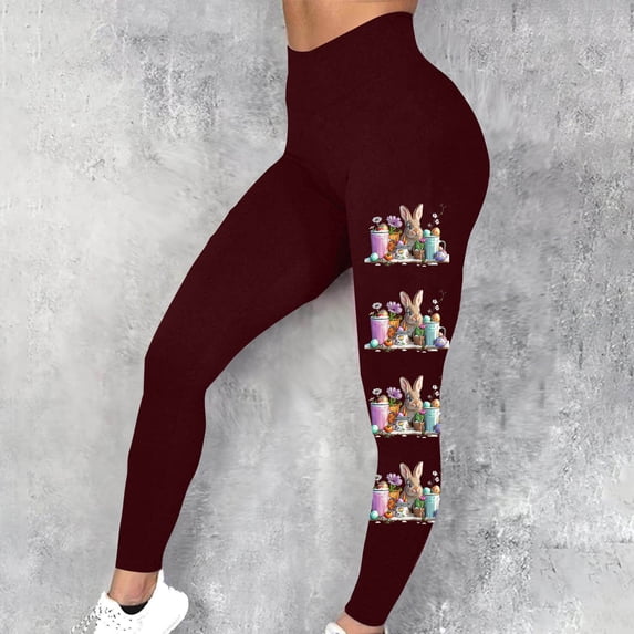 Nrmvnmi Happy Easter Leggings for Women Butt Lift High Waisted Fit No See-Through Yoga Pants Workout Running Leggings Mothers Day Gifts
