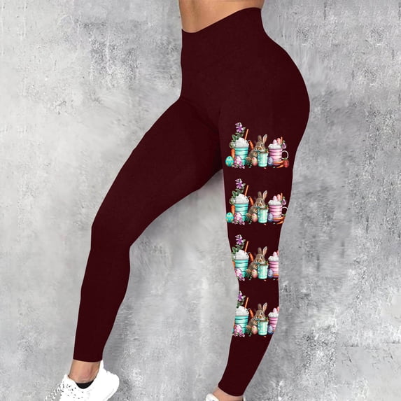 Nrmvnmi Happy Easter Leggings for Women Butt Lift High Waisted Fit No See-Through Yoga Pants Workout Running Leggings Mothers Day Gifts
