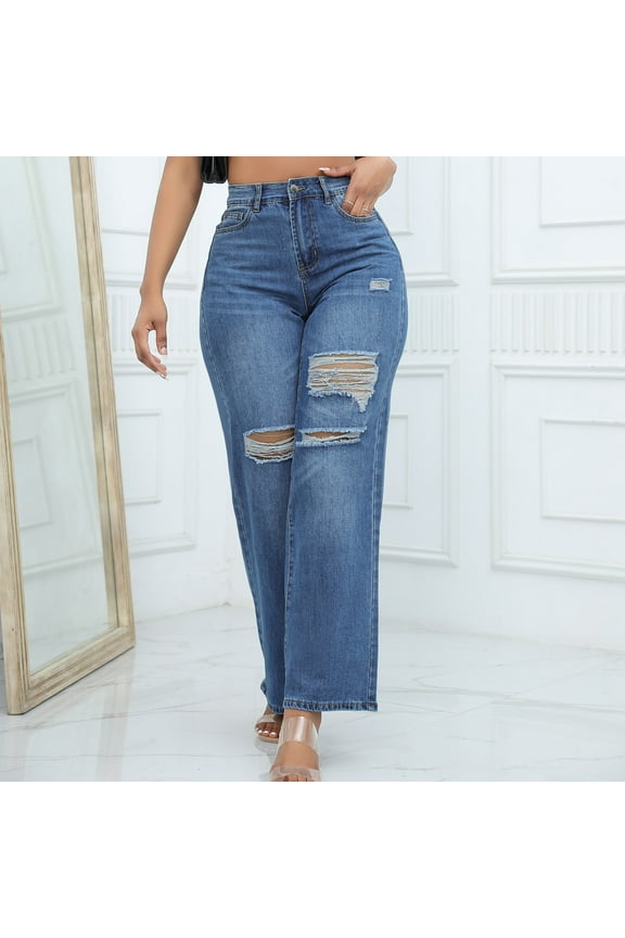 High Waisted Ripped Flare Jeans for Women Distressed Bell Bottom Jeans Wide Leg Pants High Rise Wide Leg Jeans for Women