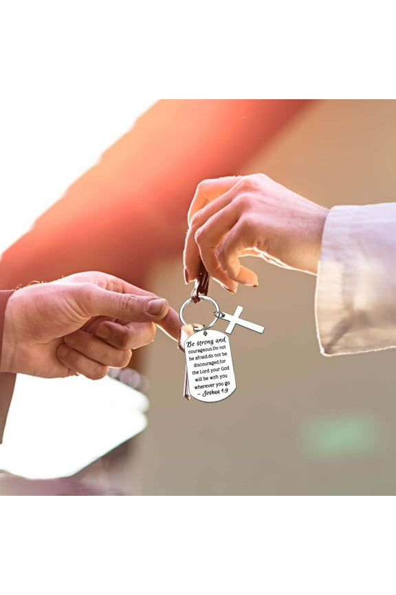 Inspirational Scripture Metal Key Chains with Cross Pendant - Bible Verse Keychain Religious Gift for Christian