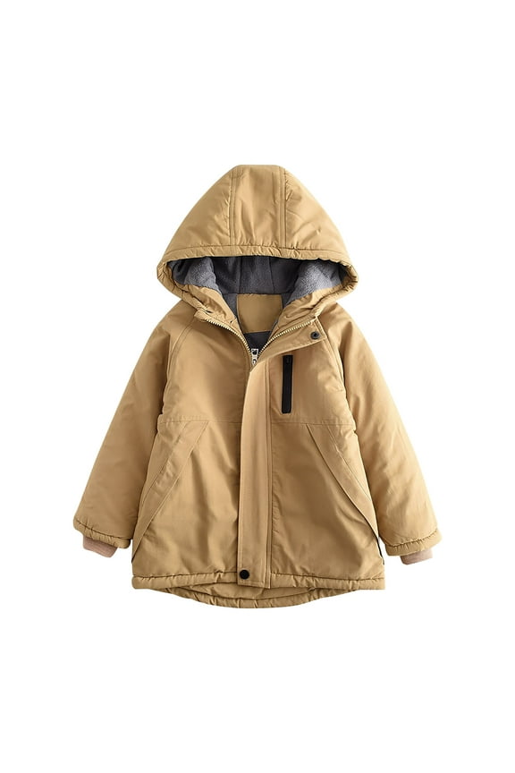 Kid's Ski Jacket Waterproof Winter Coat Boy's and Girl's Fleece Snowboarding Jackets with Detachable Hood Khaki