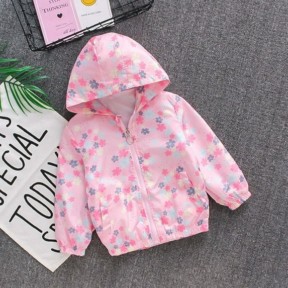 Nrmvnmi Kids Baby Toddler Girls Hooded Jackets Coat Cute Beautiful Flower Print Long Sleeve Spring Fall Hooded Windproof Outerwear Windbreaker Zipper Elastic Hooded Jackets Coat