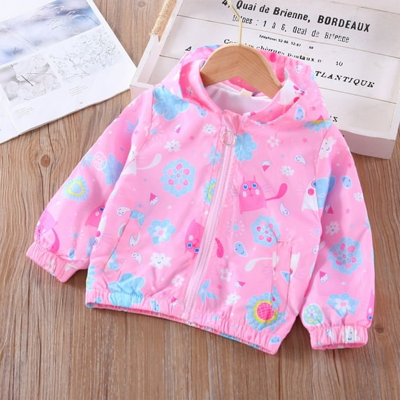 Nrmvnmi Kids Baby Toddler Girls Hooded Jackets Coat Cute Cartoon Cat Print Long Sleeve Spring Fall Hooded Windproof Outerwear Windbreaker Zipper Elastic Hooded Jackets Coat