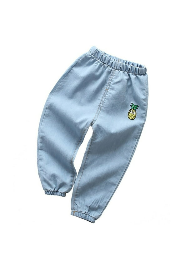 Kids Boys Denim Jeans Pants Cute Pineapple Graphic PrintHigh Waisted Elastic Ankle Pants With Pocket Mosquito Proof Tapered Leg Cotton Casual Trousers Slim Fit Cargo Joggers